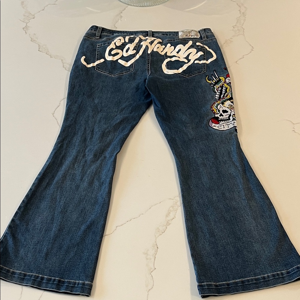 Ed Hardy NYC EAGLE SLIM FLARE Embroidery JEANS size 34 Y2k - Picture 10 of 12